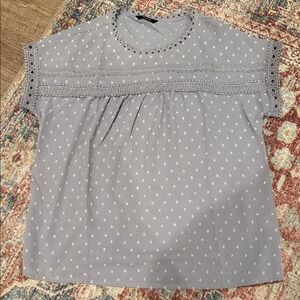 Gray Eyelet Short Sleeve Blouse